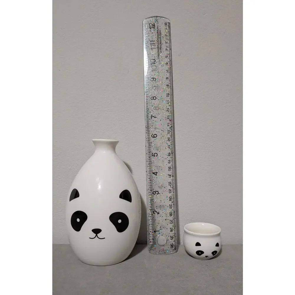 5pc Ceramic Panda Sake Set Japanese Decanter Bottle 4 Cups Storage Box Kawaii